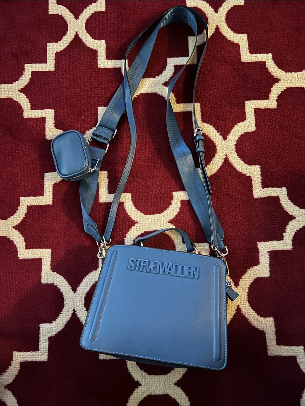 Steve Madden Medium Blue Structured Crossbody with Mini Pouch